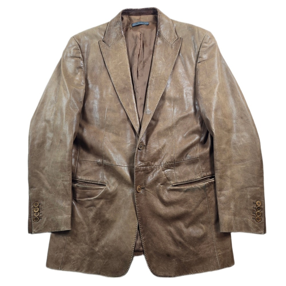 John Varvatos Leather Blazer Mens Medium 40R Brown Lambskin Vintage Made Italy